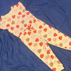 toddler girls Valentine’s Day conversation hearts jumpsuit with pockets